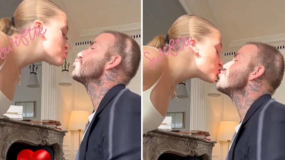 David Beckham shares sweet kiss with daughter Harper, 15, on father-daughter road trip