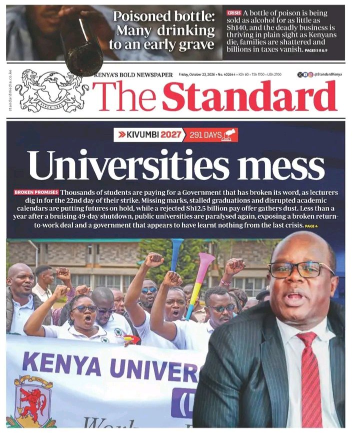 Friday, October 23, 2026 Newspaper Headline Review: Daily Nation, The Standard and Taifa Leo