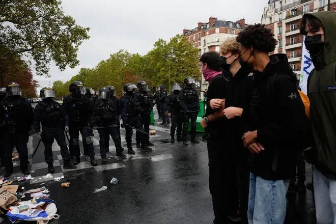 Tear gas and water cannons deployed as French police clash with students on new day of Paris school protests