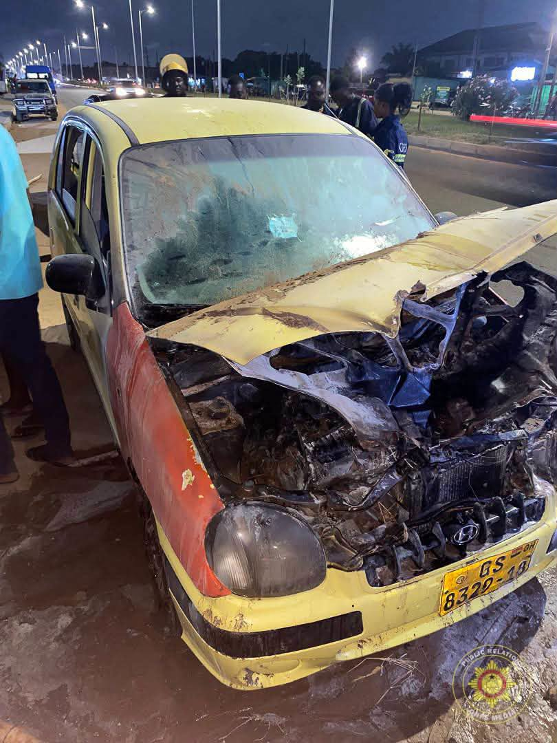 Taxi goes up in flames on Teshie Lekma Road