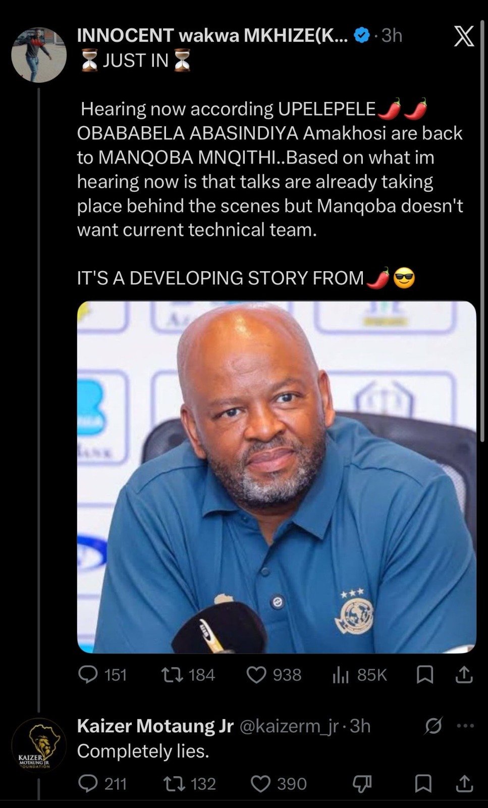 Kaizer Motaung Jr Explodes Over Manqoba Mngqithi to Kaizer Chiefs Contract Rumours