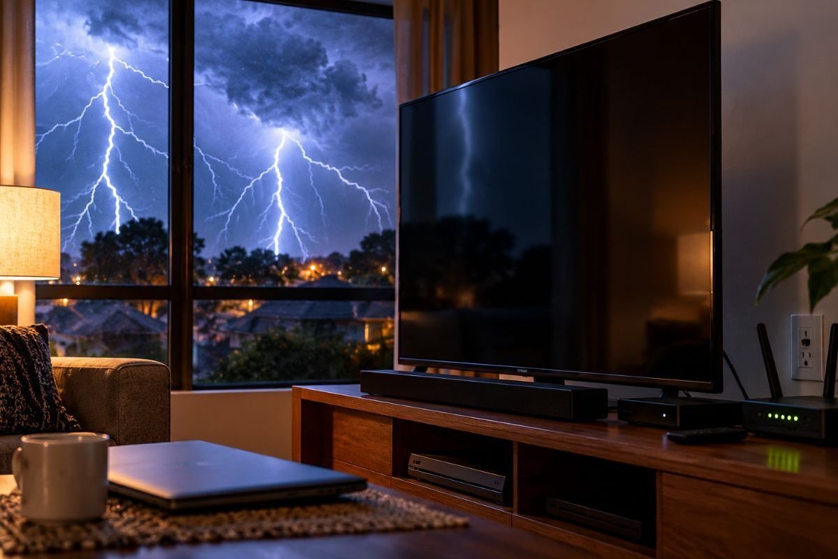 Can a thunderstorm damage your TV without a direct lightning strike?