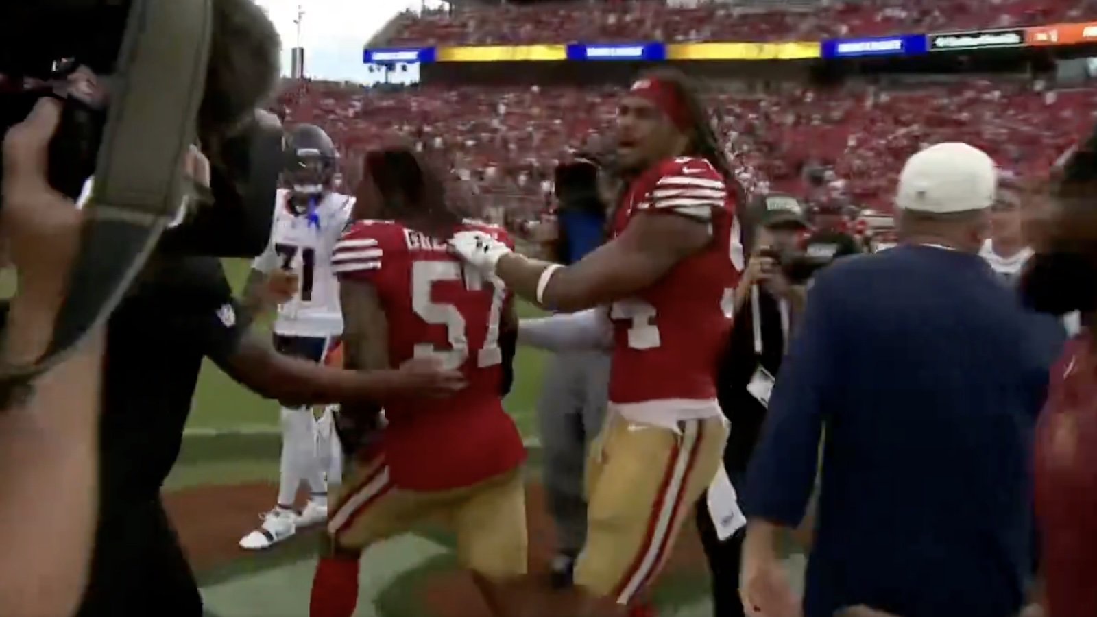 49ers’ Dre Greenlaw had to be held back after his postgame confrontation with Sean Payton
