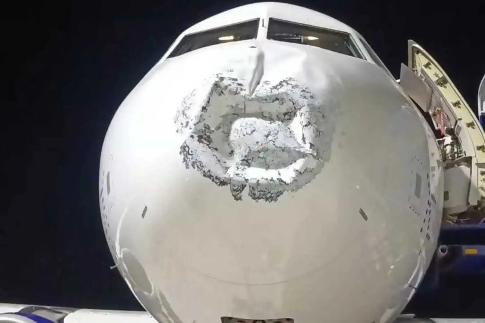 Shock pictures reveal smashed nose of plane after packed jet struck by lightning at 17,000ft sparking emergency landing