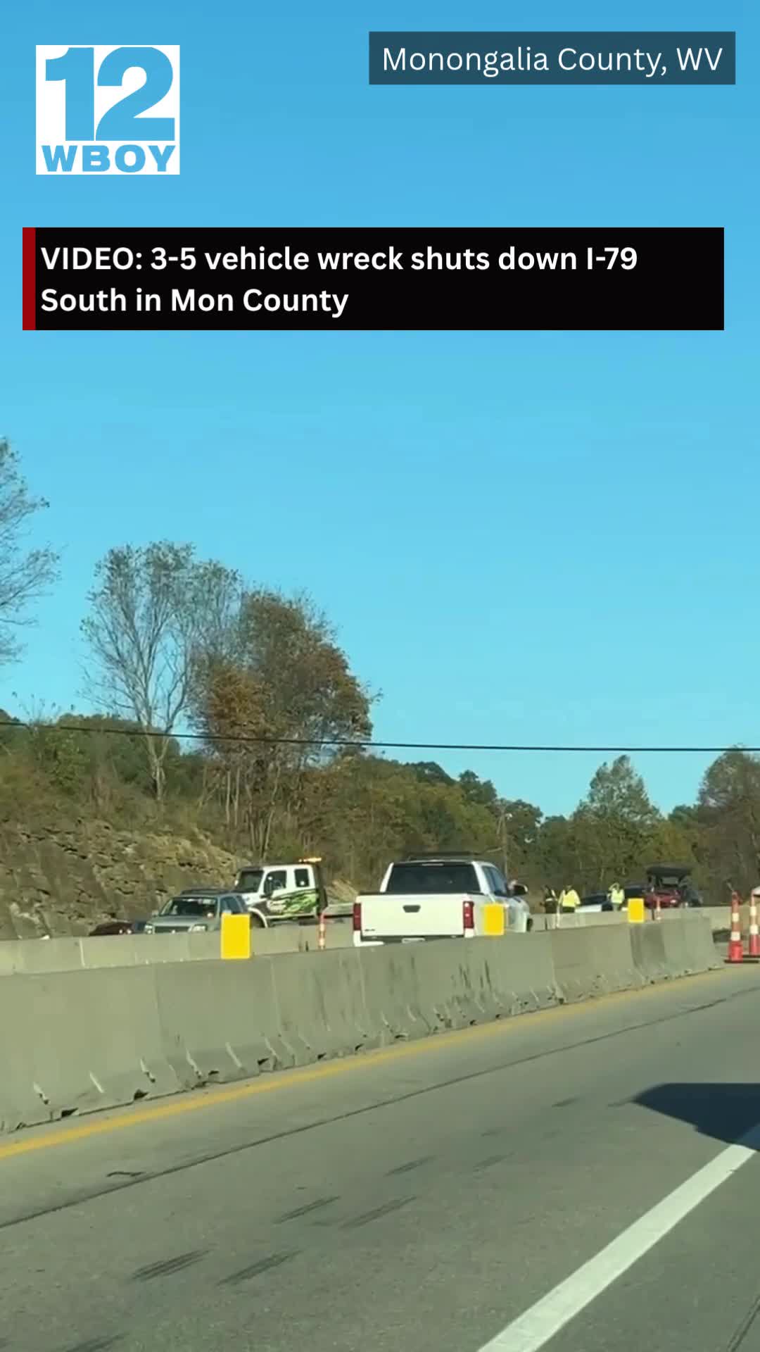 3-5 vehicle wreck shuts down I-79 South in Mon County
