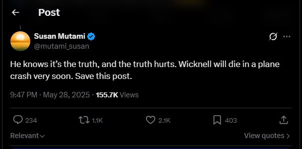 TRENDING NOW: Here is The Viral 2025 Tweet Predicting Wicknell Chivayo Death in a Plane Crash