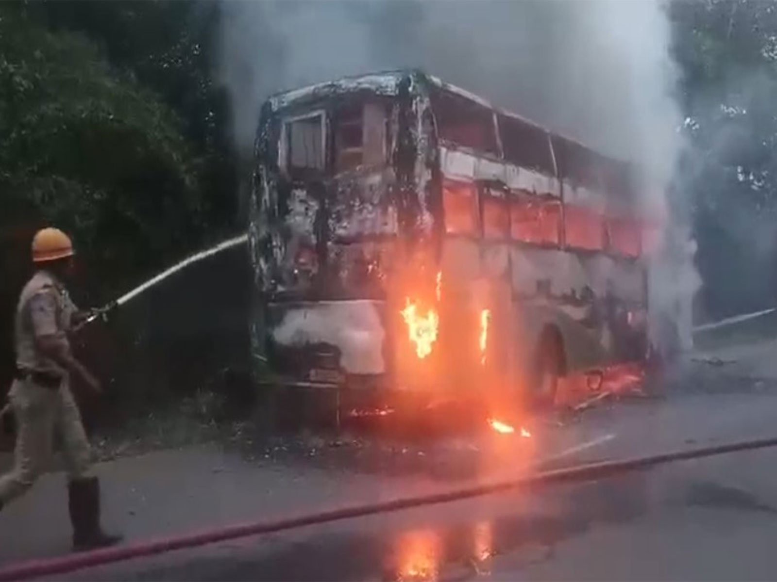 Karnataka: Moving sleeper bus gutted in blaze near Mumbalu village; all passengers safe