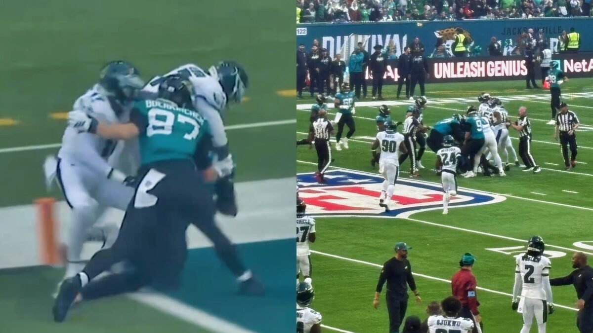 Kickoff Brawl Breaks Out, 2 Players Ejected On Very First Play During Chaotic Start To Eagles-Jaguars London Game [VIDEO]
